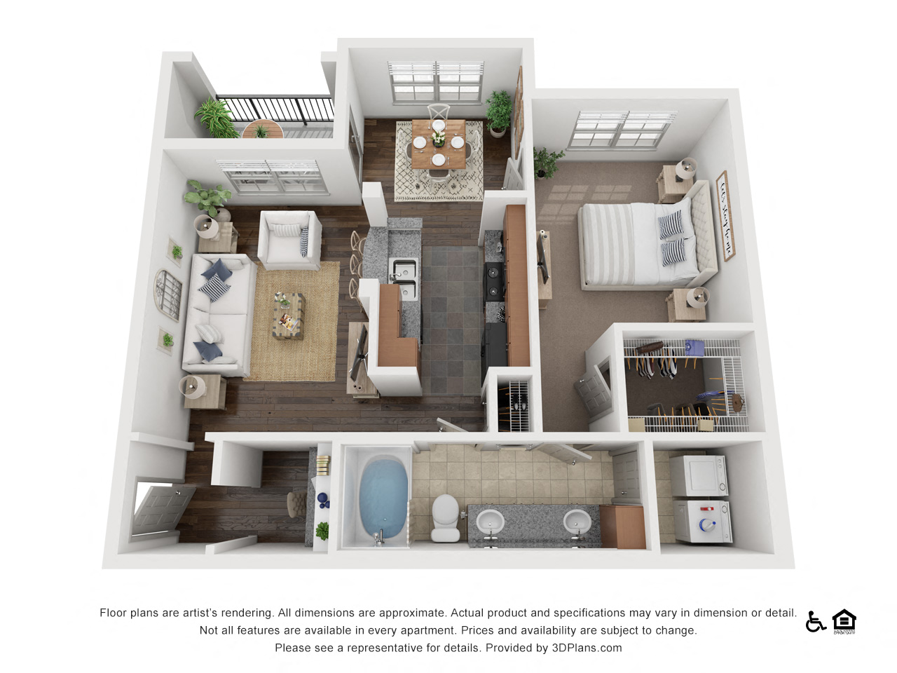 Floor plan for 1 bed, 1 bath